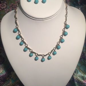 Vintage silver simulated turquoise necklace & brac